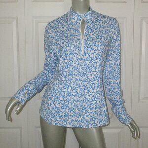 TOMMY BAHAMA Blue & White Print Long Sleeve Thumbhole Zip Top